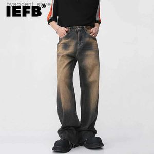 Мужские джинсы IEFB Vintage Mens Burrs Jeans Летние новые градиентные цвета Прямые джинсовые брюки High Street Мужские повседневные широкие брюки 9A8628 L240313