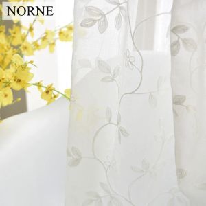 Cortinas NORNE Bordadas Semi Brancas Voiles Tule Cortinas transparentes para sala de estar, cortina de janela de porta de cozinha tratamento para quarto