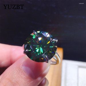 Pierścienie klastra Yuzbt 10 Diamond Past Green Moissanite Pierścień z certyfikatem GRA S925 Srebrna biżuteria ślubna dla kobiet Prezentacja Prezent