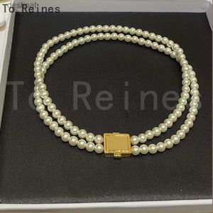 Colares de pingente para reines elegante imitação de pérola colares feminino festa de casamento dupla camada pingente cor dourada luz luxo banquete jóiasl242313