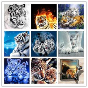 Diamond Målning 5D Tiger Full Diamond Mosaic Animal Cross-Stitch Modern Cartoon Embroidery Home Harts323J