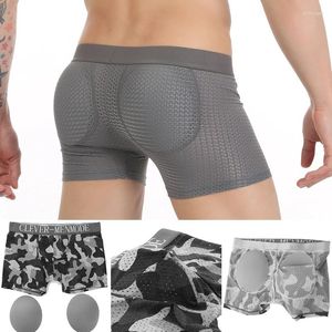 Cuecas homens sexy boxer com almofada removível push up de buback melhorando levantador respirável calcinha de buraco de ar cueca