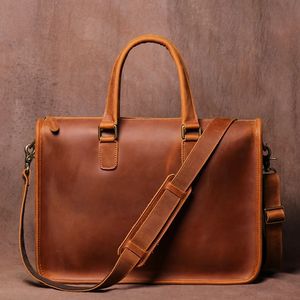 Mens Bag Crazy Horse Leather Men Briefcase for Laptop 14 Messenger Business Office A4 File 240313