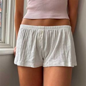 Shorts femininos y2k bonito impressão ilhó calças curtas mulheres algodão botões frontais cintura elástica casual homewear 2024 verão vintage doce botl24313