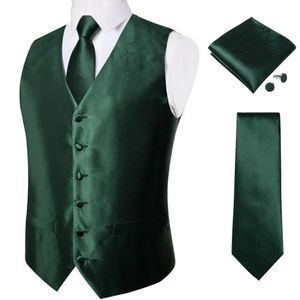 Mens Suit Vest Neck Tie Set Wedding Party Dress Paisley Solid Green Silk Waistcoat Tuxedo Male Blazer DiBanGu 240312