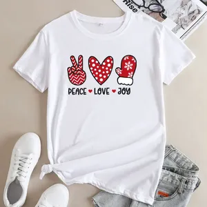 Women's T Shirts Peace Love Joy T-shirt Vintage Women Short Sleeve Merry Christmas Holidays Gift Top Tee Shirt