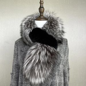 Scarves Real Silver Scarf Fururry Lady Raccoon Fur Luxury Women Winter Warm Thick Two Side Genuine