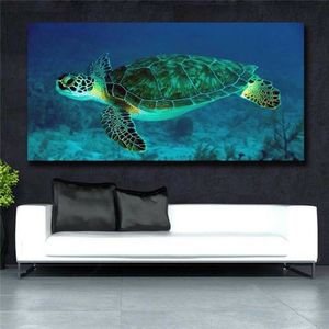 Pintura em tela de tartaruga marinha colorida, posteres e impressões de animais, arte de parede para sala de estar, decoração moderna para casa 845415641195i