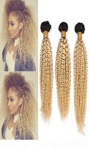 Blonde Ombre Brazilian человеческие волосы с плетеной пакеты 3pcs Лоты странных вьющихся 1B 613 Blonde Ombre Virgin Human Hair Wefts 1030 quot Mixe7305174