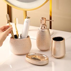 Holders Rose Gold Ceramic Toiletry Set Toothbrush Holder Gargle Cup Bathroom Accessories Lotion Bottle Soap Dish Hotel Home Bathroom Set