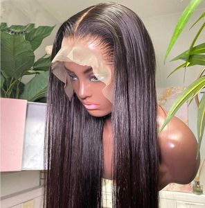 180 Densitet Jet Black Color Silky Straight Spets Front Wig For Women With Baby Hair Daily Heat Temperatur Glueless Synthetic Wigs4257333