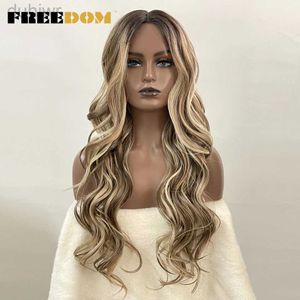 Synthetic Wigs FREEDOM Synthetic Lace Wigs For Black Women Highlight Orange Ginger Blue Red T Part Lace Wig Brown Long Wavy Cosplay Wigs ldd240313