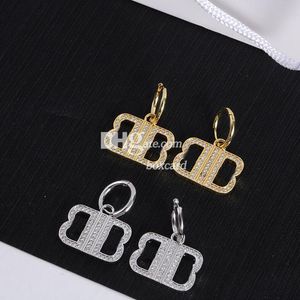 Chic Rhinestone Earrings Eardrops Retro Double Letter Earrings Drop Studs Women Earrings With Gift Box