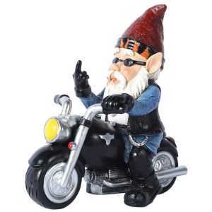 Esculturas de resina estátua anão motocicleta equitação engraçado gnome decoração ao ar livre quintal gramado jardim gnome estátua anão estatueta casa ornamentos