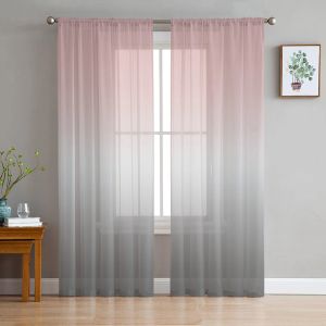 Persianas rosa cinza gradiente tule cortinas para sala de estar quarto voile cortina decoração para casa pura varanda porta cortina