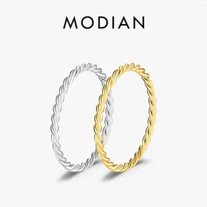 Cluster-Ringe Modian 925 Sterling Silber minimalistischer gedrehter stapelbarer modischer Fingerring klassische Goldfarbe dünn für Frauen feiner Schmuck