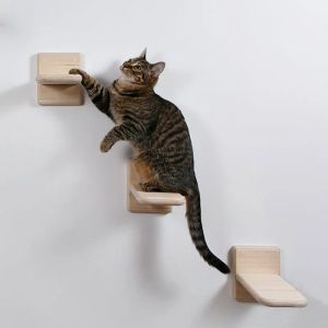 Scratchers Wall Mounted Cat Ladder Climbing Frame Pet Wall Stairs Kitten Wooden Cats Toys Jumping Step Diving Platform DIY Pet Furniture