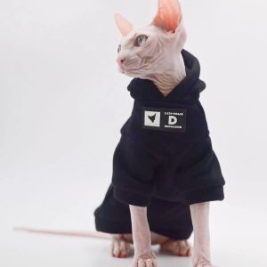 衣類猫の衣服cat冬の柔らかい温かい黒いペットの服パーカースポーツ綿毛のない猫服デボン猫の子猫服