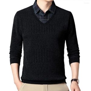 Men's Sweaters Fall Men Top Plaid Print Button Sweater Warm With Lapel Thick Plush Fabric Pullover