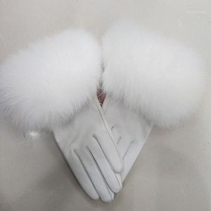 Fünf Finger Handschuhe Weibliche Echtes Leder Mit Pelz Manschette Frauen Warme Winter Echte Damen Casual Hand Wärmer1279H