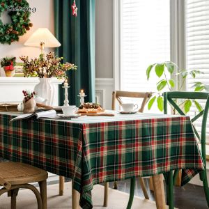パッドジェリークリスマステーブルクロス染色緑の格子縞のホリデービレッジホームテキスタイル新年長方形のテーブルクロスダイニングテーブルカバー