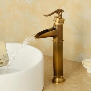 Bathroom Sink Faucets Vidric Basin Antique Brass Waterfall Vessel Faucet Single Handle Hole Deck Wash Mixer Water Tap WC Taps 13