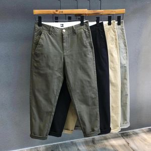 Men's Pants Casual Slim Fit Small Straight Cropped Cargo Summer Loose Elastic Waist Solid Nine Point