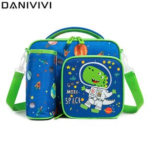 Lancheira para crianças espaço bonito dinossauro sacos meninos com bolsos de garrafa capacidade suficiente lancheira escolar infantil 240226