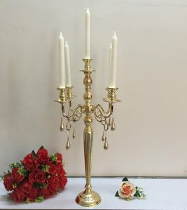 60 cm Metal Gold Silver Candle Holders 5Arms Pelar Candlestick Stand för Wedding Table Centerpieces Decoration Gold5564198