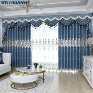 Cortinas melunmhom luxo chenille jacquard bordado cortinas para quarto sala de estar blackout veludo tecido janela decoração customi