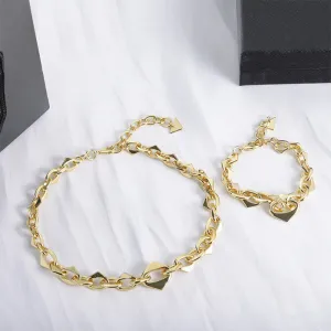 Women Designer Triangle Bracelets Stainless Steel Thick Necklace Set Jewelry Ladies Gold Bracelet Fashion Luxury Chain Link Silver Necklaces Men Wedding Gift