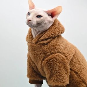 服のペットの衣服スフィークス猫ファッションラグジュアリーペットセーターブラウンヒョウプリントソフトコート冬の温かい子犬子猫毛皮のパーカー