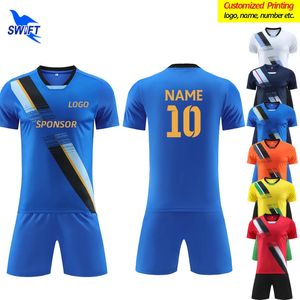 Customize Print Quick Dry Boys Kids Football Jerseys Set Short Sleeve Men Soccer Uniforms Sports Suit Futsal Training Sportswear 240305