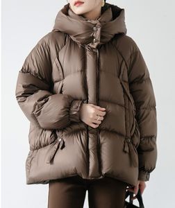 Spring French Down Jacket, 여성 스탠딩 칼라, 트렌디 한 후드, 중간 길이, 게으르고 따뜻한 재킷