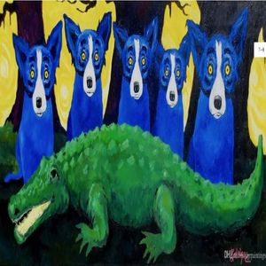 Högkvalitativ 100% handmålade moderna abstrakta oljemålningar på duk djurmålningar blå hund hemvägg dekor konst AMD-68-18-92881
