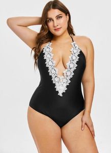Wipalo Women Plus Size Halter Neck Applique Swim Wear Sexy Pluning Solid Bathing Suit 2021 Ladies Summer Casual Beach Women039s4086389