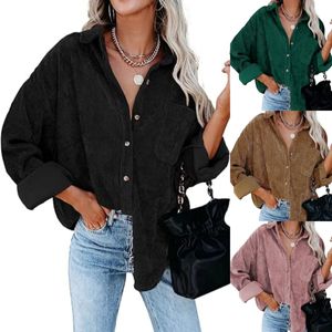 Женская рубашка в рубчик с длинным рукавом, вельветовые свободные однобортные женские рубашки с карманами, новая весенняя модная женская рубашка 210410