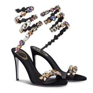 Rene Caovilla duże cząstki kryształowe sandały slajdy kapcie szpilki buty buty damskie luksusowe designerskie skórzane buty wieczorne buty z pudełkiem