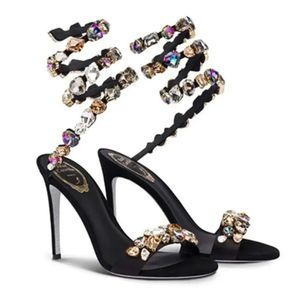 Rene Caovilla Large Particles Crystal Wraparound Sandals Slides Slipter