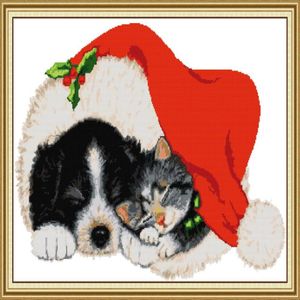 Christmas Puppy Home Cross Stitch Kit Handmade Cross Stitch Embrodery Nålarbeten räknade tryck på duk DMC 14CT 11CT260U