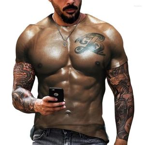 Męskie koszule 2024 Brązowe tatuaż mięśni Tattoi T-shirty 3D Printed Summer Muscular Fitness Tees Fashion Fun Street Man Ubranie