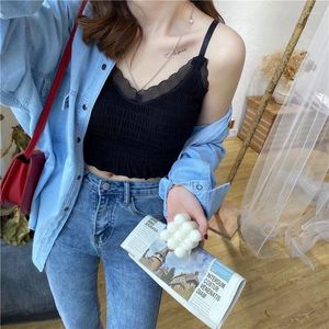 Kadın Tankları Siyah Kore Japonya Lady Women Girl Moda Denim Sling Üst Yelek Güzellik Dantel Sutyen Kostisole Üstleri Taytlar Kolsuz İnce Yaz