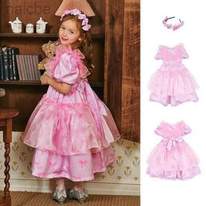 Girl's Dresses New Summer Princess Dress Pink Flower Holiday Princess girls Dress ldd240313