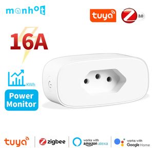 TUYA SMART WiFi Brasilien Plug Zigbee Socket Life Outlet 16A med Power Monitor för Alexa Home 240228