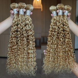 Blonde Water Wave Bundles P27/613 Highlight Wavy Human Hair Bundles 10A Peruvian 30 Inch Brown Blonde Curly Human Hair Bundles 240312