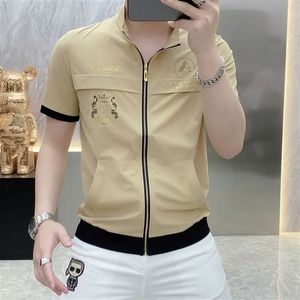 Mens Clothing Stand Collar Loose Casual Temperament Solid Short Sleeve Premium Spring Summer Thin Fashionable Zipper Shirts 240307