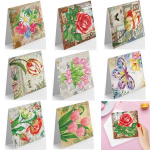 Stitch Diy Diamond Målning gratulationskort Vintage Floral Digital Diamond Mosaic Diamond Embroidery Handmade Art Holiday Tack Cards