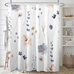 Zasłony akwarelowe kurtyna prysznicowa Niebieski beżowy wzór kwiatowy wodoodporność z haczykami tkanina dekoracja łazienki