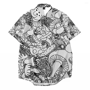 Herren-Freizeithemden, modisches, kurzärmeliges, mit Pilzen bedrucktes Hemd, Hawaii-Urlaub, Strand, Sommer, locker sitzende Designer-Kleidung