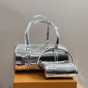 複合円筒形のバッグ女性パピヨンショルダーバッグファッションレター特許革ジッパー閉鎖デザイナーハンドバッグ財布2ピースセット